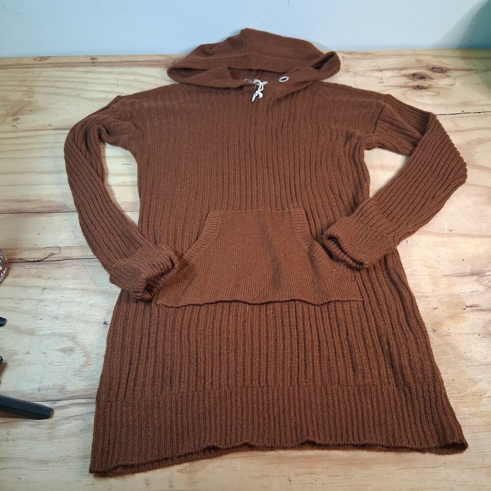 No Comment Womens Hooded Sweater Sz S Brown Sweater Pockets Fall Long Sleeve